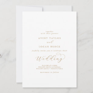 Elegantes Gold Script Lässig Couple & Family Weddi Einladung