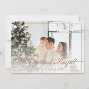 Elegantes Gold Script Merry and Bright Foto Feiertagskarte