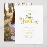 Elegantes Gold Script Mistletoe Foto Winter Weddin