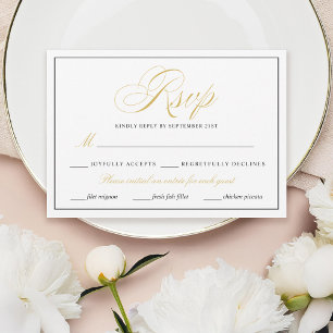 Elegantes Gold Script mit Essensoptionen RSVP Karte