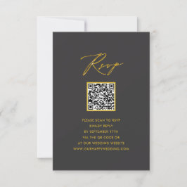Elegantes Gold Script Modernes Gray QR Wedding RSV RSVP Karte