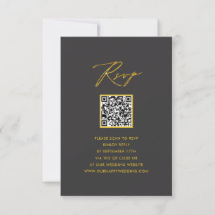 Elegantes Gold Script Modernes Gray QR Wedding RSV RSVP Karte