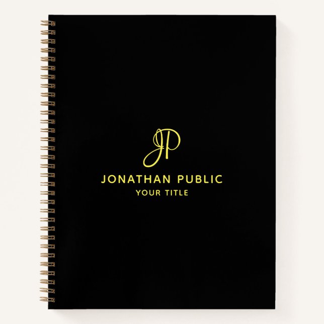 Elegantes Gold Script Monogram Erstgeschäft Notizbuch (Vorderseite)