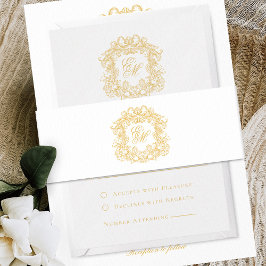 Elegantes Gold Script Monogram Wappen Hochzeit Einladungsbanderole