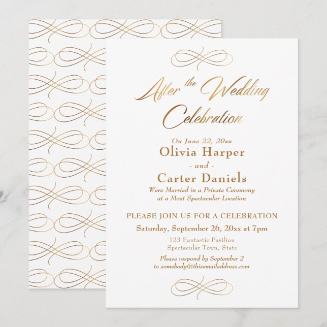Elegantes Gold-Script nach der Hochzeit Einladung (Vorne/Hinten)