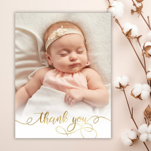 Elegantes Gold Script Neugeborenes Baby Foto Viele Postkarte