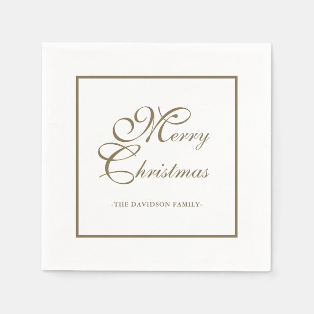 Elegantes Gold Script Personalisiert White Christm Serviette (Vorderseite)
