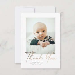 Elegantes Gold Script Petite Baby Foto Dankeskarte