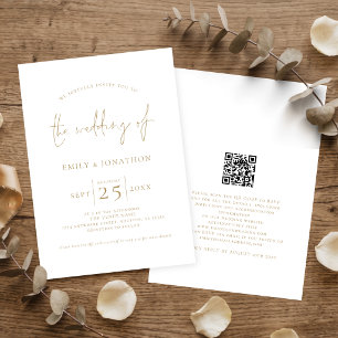 Elegantes Gold Script QR Code Hochzeit Einladung