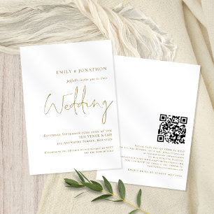 Elegantes Gold Script QR Code Hochzeit Einladung