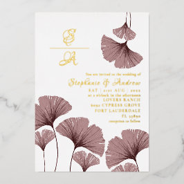 Elegantes Gold Script Rosa Leaf Einladung Hochzeit