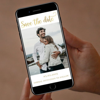 Elegantes Gold Script Save the Date mit Foto Einladung