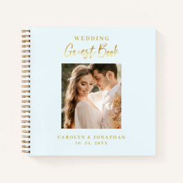 Elegantes Gold Script Sky Blue Wedding Gästebuch Notizbuch