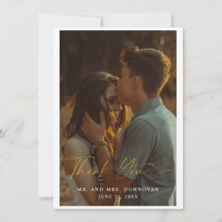 Elegantes Gold Script Wedding Foto Danke Karten