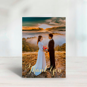 Elegantes Gold Script Wedding Foto Dankeskarte