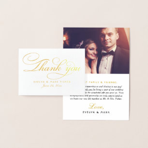 Elegantes Gold Script Wedding Foto Vielen Dank Folienkarte