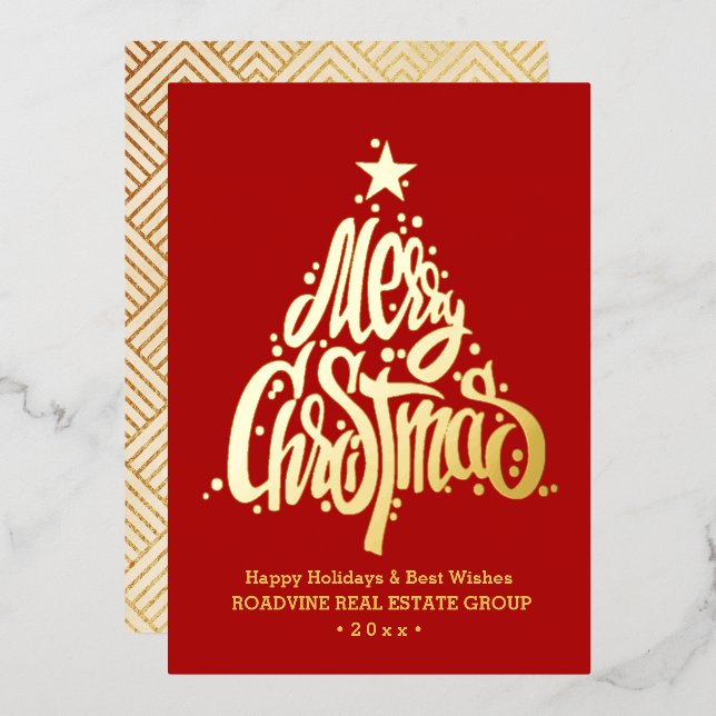 Elegantes Gold Script Weihnachten Folien Feiertagskarte (Vorderseite/Rückseite)