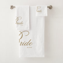 Elegantes Gold Script White Bride Badtuch Set