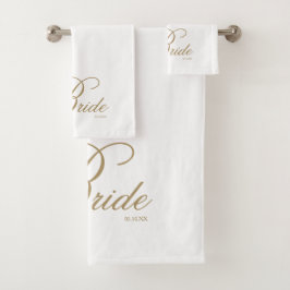 Elegantes Gold Script White Bride Badtuch Set