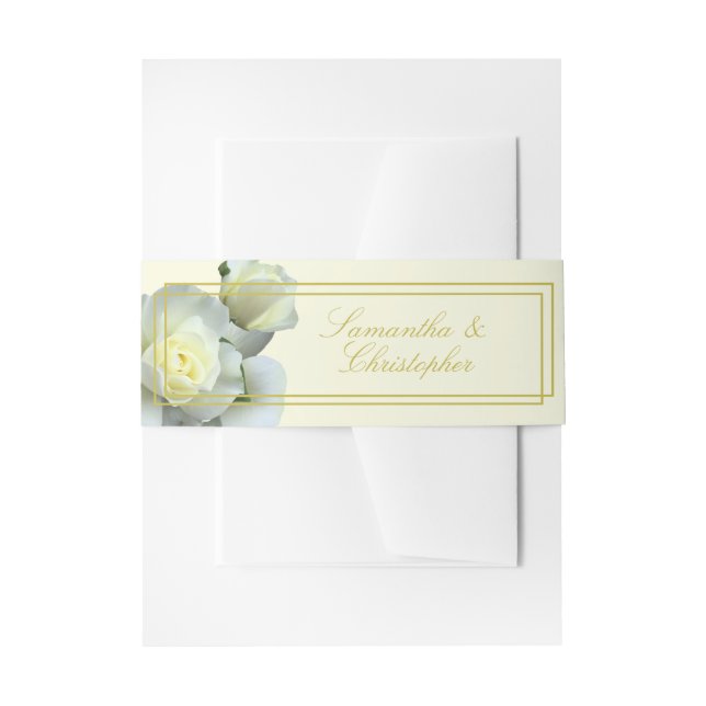 Elegantes Gold Script, White Rose Doppelrahmen Einladungsbanderole (Vorderseite Beispiel)