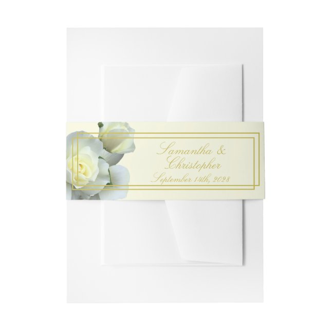 Elegantes Gold Script, White Rose Doppelrahmen Einladungsbanderole (Vorderseite Beispiel)