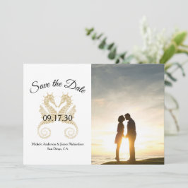 Elegantes Gold Seepferde Tropical Wedding Foto Save The Date