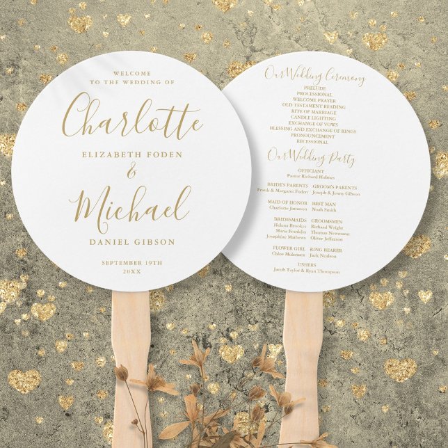 Elegantes Gold Signature Script-Hochzeitsprogramm Fächer (Elegant Gold Signature Script Wedding Program Hand Fan)