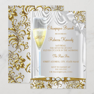 Elegantes Gold-Silber-Weiß-Seide-Champagner-Brunch Einladung