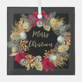 Elegantes Gold Silberner Weihnachtskranz auf Glas Ornament Aus Glas