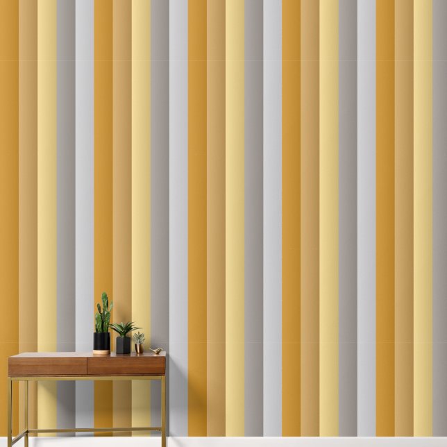 Elegantes Gold Silver Gray Panel Streifenmuster Tapete (Korridor)