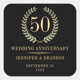 Elegantes Gold & Silver Laurel Weinkeller Quadratischer Aufkleber