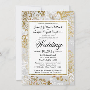 Elegantes Gold Silver und Graublume Hochzeit Einla Einladung