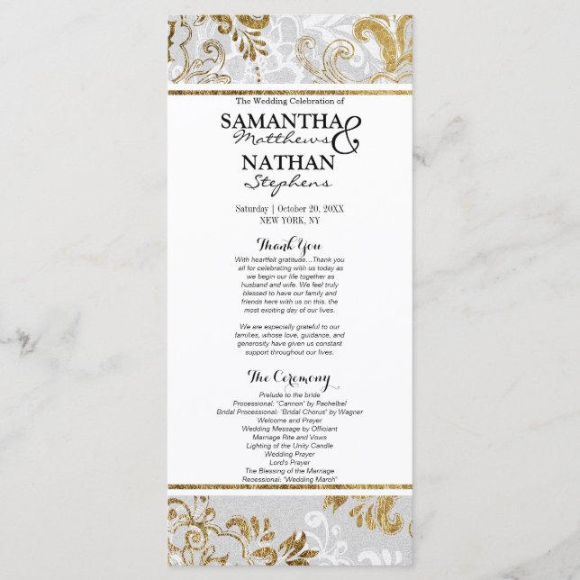 Elegantes Gold Silver und Gray Floral Programme (Vorderseite)