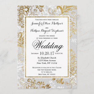 Elegantes Gold Silver und Gray Floral Wedding Einl Einladung