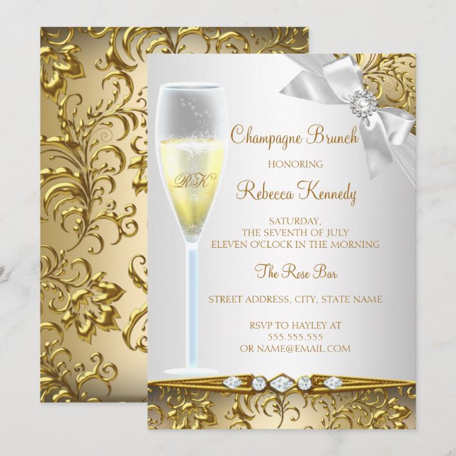Elegantes Gold Silver White Champagne Brunch Einladung (Vorne/Hinten)