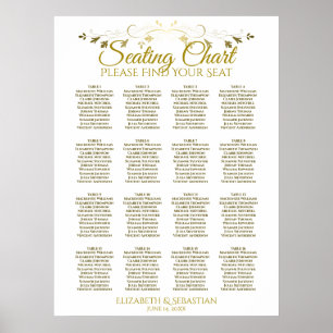 Elegantes Gold Simple 16 Table Wedding Seating Cha Poster