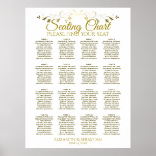 Elegantes Gold Simple 16 Table Wedding Seating Cha Poster