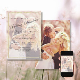 Elegantes Gold Simple Minimal Script Wedding Foto Einladung