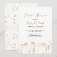 Elegantes Gold Sketch Wildblume Brautparty