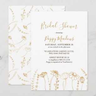 Elegantes Gold Sketch Wildblume Brautparty Einladung