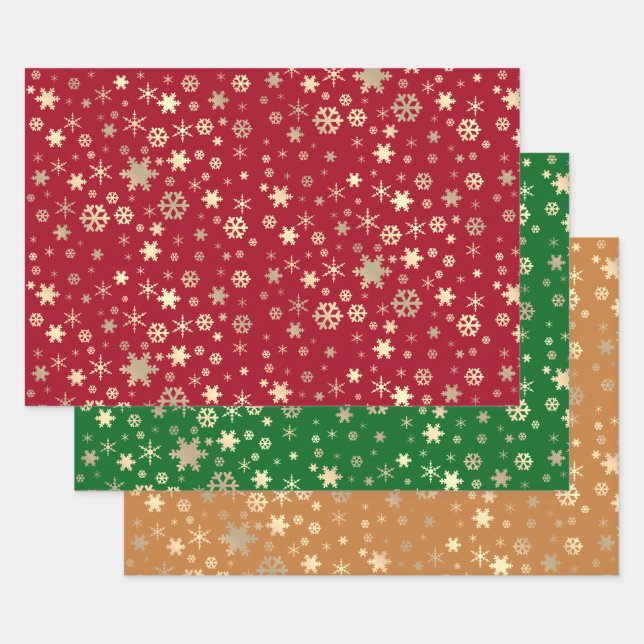 Elegantes Gold Snowflake Muster Geschenkpapier Set (Set)