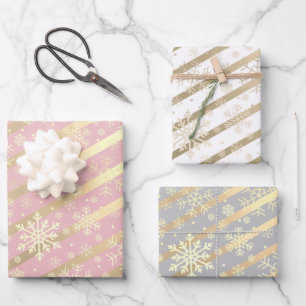 Elegantes Gold Snowflake Muster  Geschenkpapier Set
