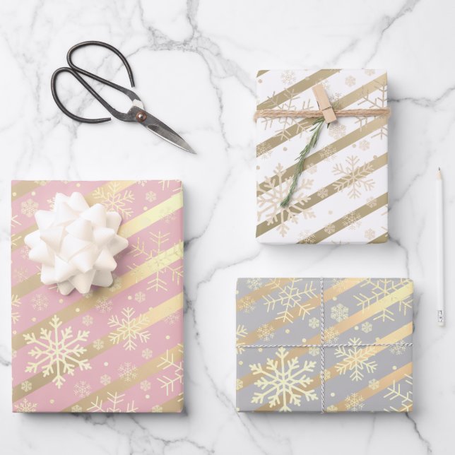 Elegantes Gold Snowflake Muster  Geschenkpapier Set (Vorderseite)