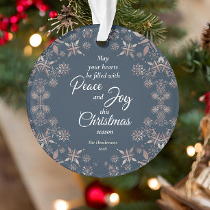 Elegantes Gold Snowflakes Peace Joy Blue Ornament