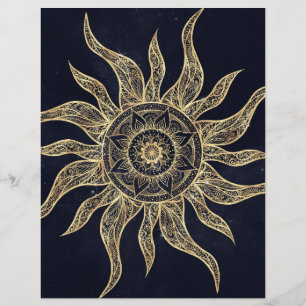 Elegantes Gold-Sonne-Mandala Blau-Nebel-Design Briefbogen
