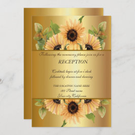 Elegantes Gold, Sonnenblumen Hochzeitsempfang Einladung