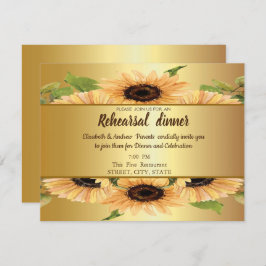 Elegantes Gold, Sonnenblumen Probe Abendessen Einladung
