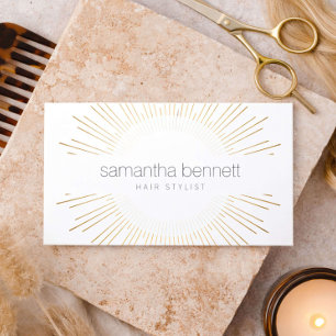 Elegantes Gold-Sonnenstrahl-Friseur-Logo Visitenkarte