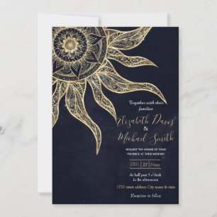 Elegantes Gold Sun Mandala Blauer Nebel Design Einladung