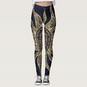 Elegantes Gold Sun Mandala Blauer Nebel Design Leggings